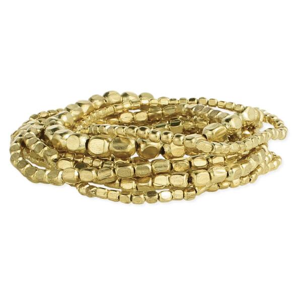 Gold Bead Stretch Layering Stackable Bracelets Set of 10 - Picture 1 of 1